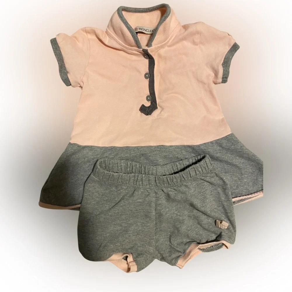 Moncler Pink and Grey Bow Baby Girl Dress and Shorts Outfit 9-12 Months